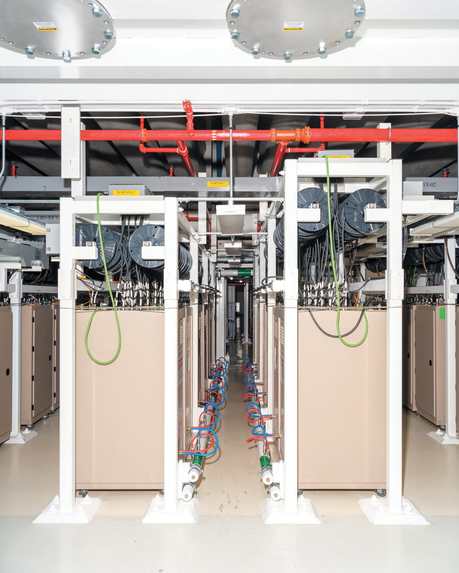 Arrays of boxlike instruments with wires feeding into them from above.