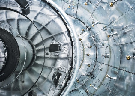 Top-down view of the water tank, studded with photosensors.