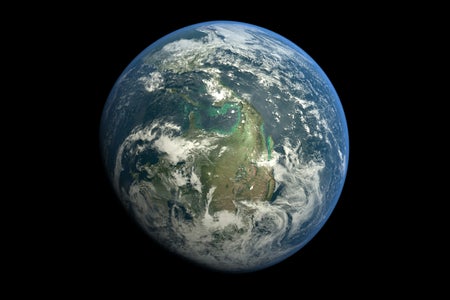 Planet Earth Against Black Background.