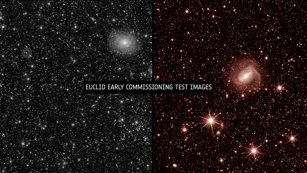 Two images taken by Euclid's instruments. The left was taken by VIS and the right by NISP.