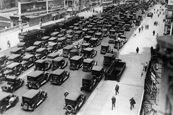 Vintage photo of traffic jam.