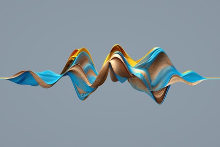 Digitally generated image of abstract multicolored curve chart on gray background visualizing activity and analyzing process