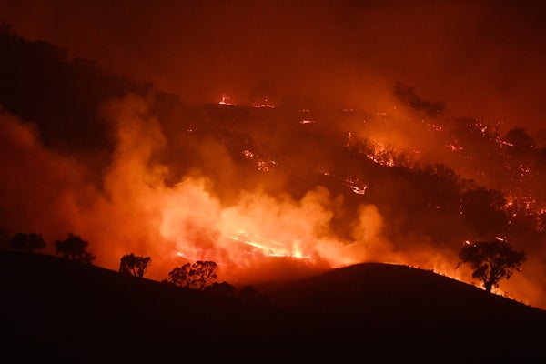 The Dunn Road fire on January 10, 2020 in Mount Adrah, Australia.