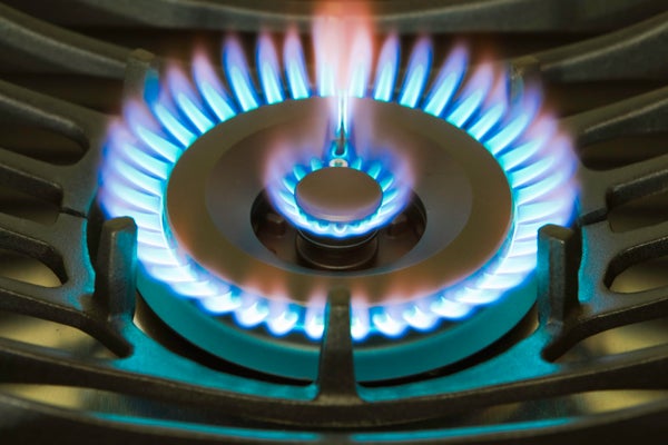 High angle view of gas stove burner