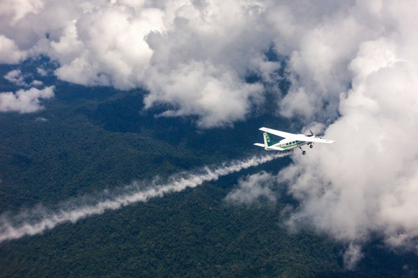 Plane cloud seeding.