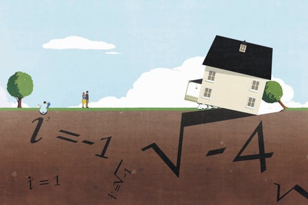 Illustration of family in imaginary landscape with imaginary numbers.
