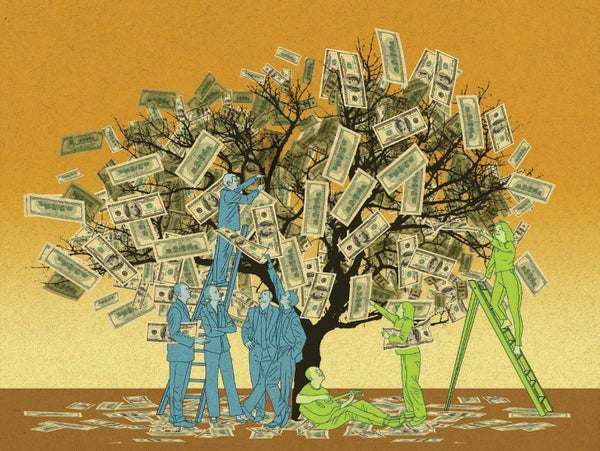 Illustration of money growing on a tree.