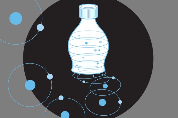 Illustration of a plastic water bottle against a black background.