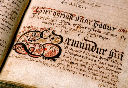 Close-up of illuminated manuscript.