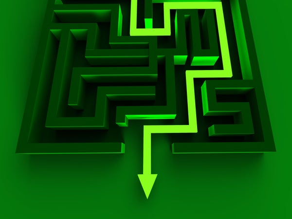 Illustration neon green solving Maze Puzzle with path arrow out-
