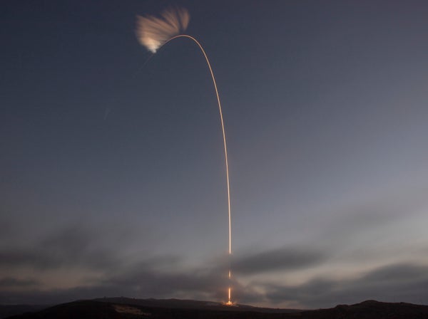A view of launch arc of a SpaceX rocket.