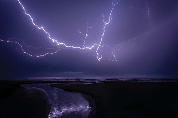 Lightning over the ocean.