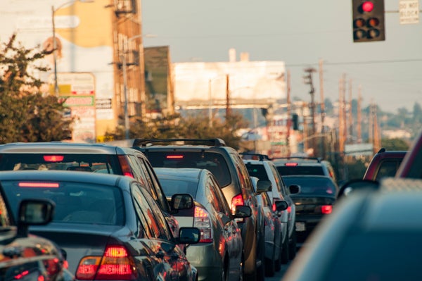 Heavy traffic with haze on a hot day