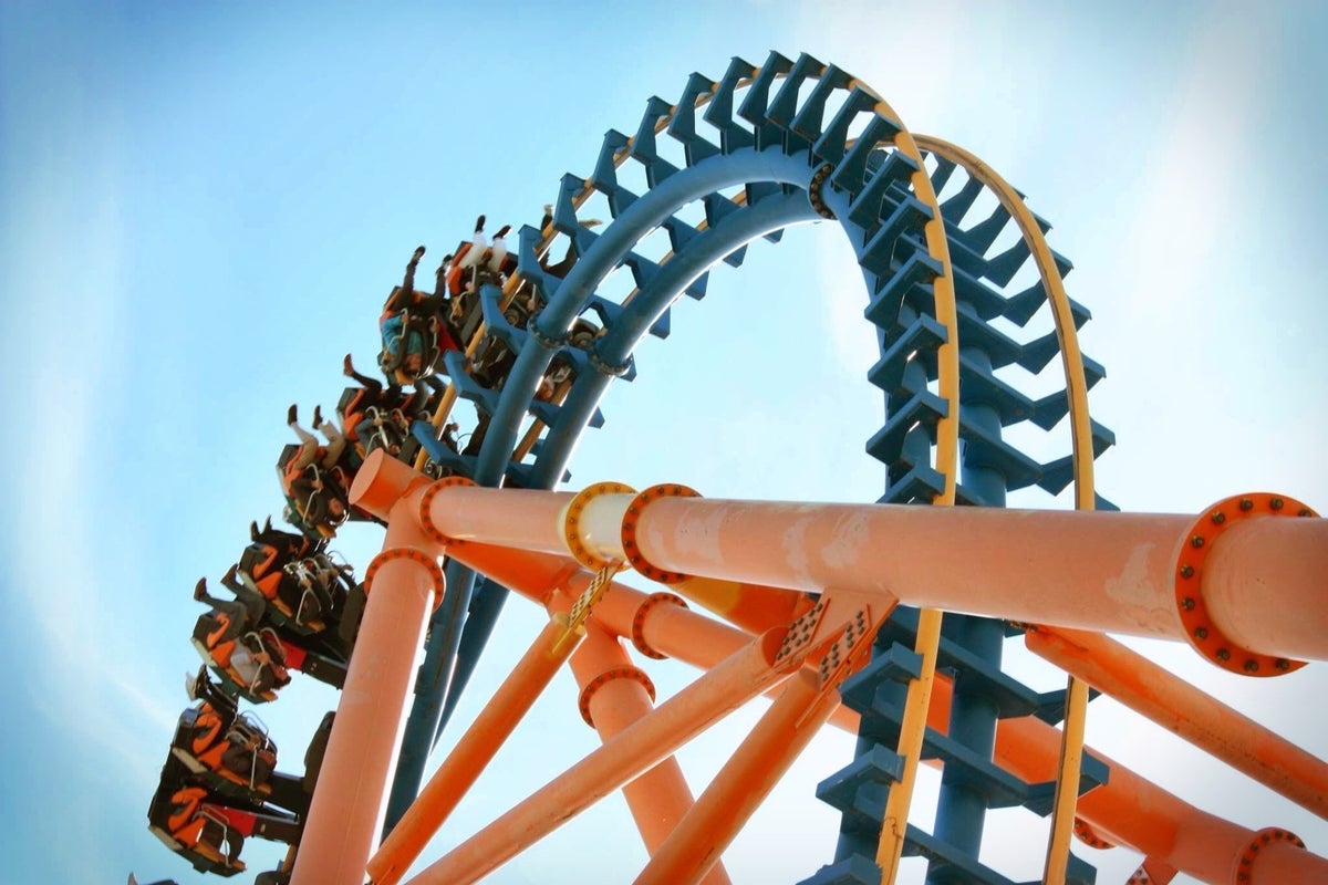 Roller coaster connects to track mid-ride. Watch