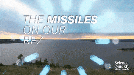 Timelapse of a lake with an overlay of animation of ICBM missiles on it