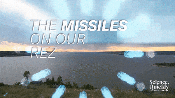Timelapse of a lake with an overlay of animation of ICBM missiles on it