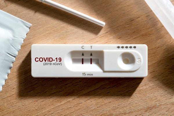 Close-up positive COVID home test