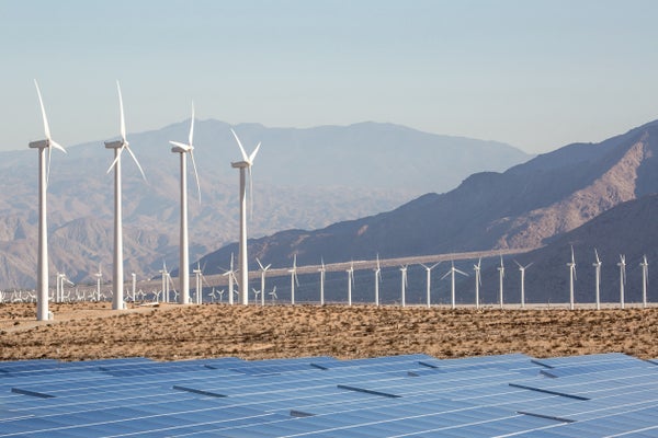 Solar Panels and windmills in California desert.