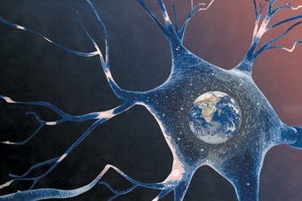 Brain cell with globe illustration