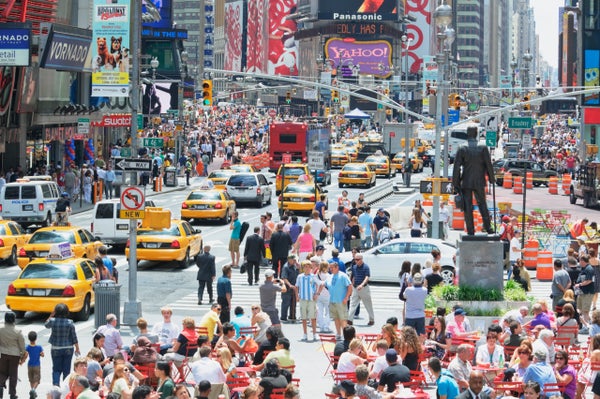 Crowded sidewalk in Times Square