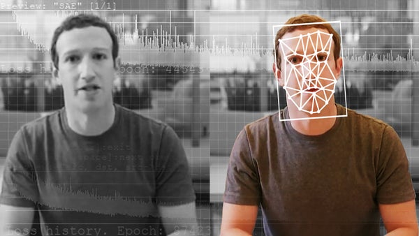 Side-by-side images of Mark Zuckerberg with artist's effects on top of them.